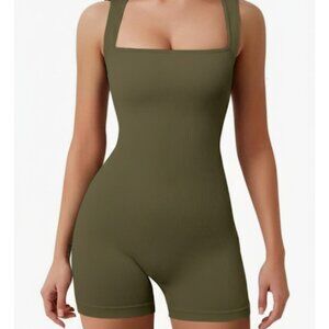 Seamless yoga training jumpsuit, fitted, one-piece, with square neckline XL